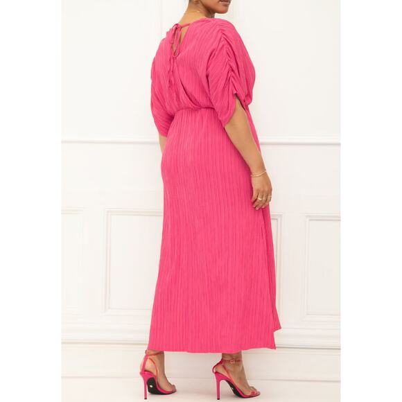 NWT Eloquii Pink Maxi Dress Plus Size 26 28 Dolman Sleeve Wrap Bodice - Picture 2 of 16